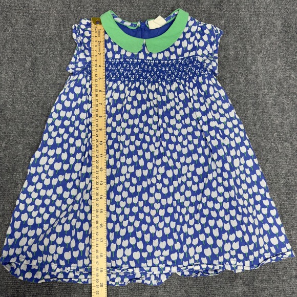 Mini Boden Dress Girl 2-3Y Blue White Floral Cotton Smocked Cottagecore Coquette - Picture 9 of 9